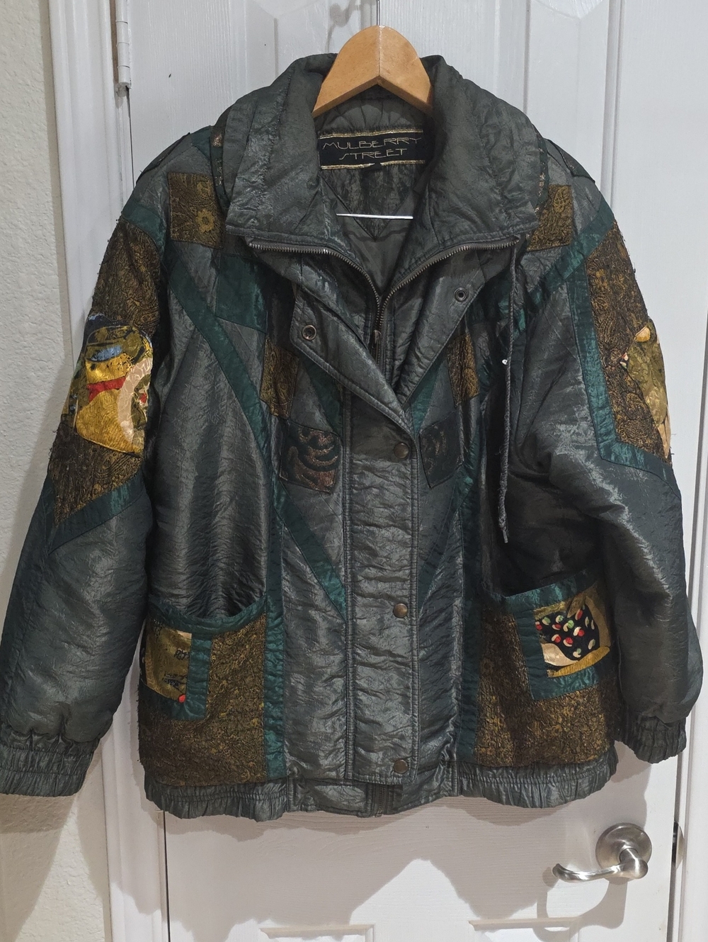 Mulberry Street Vintage 80's Women's Teal Green Patchwork Jacket Size S